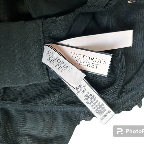 VICTORIA'S SECRET Dream Angels Unlined Plunge Lace Black Bra SZ 38DDD - Picture 9 of 10